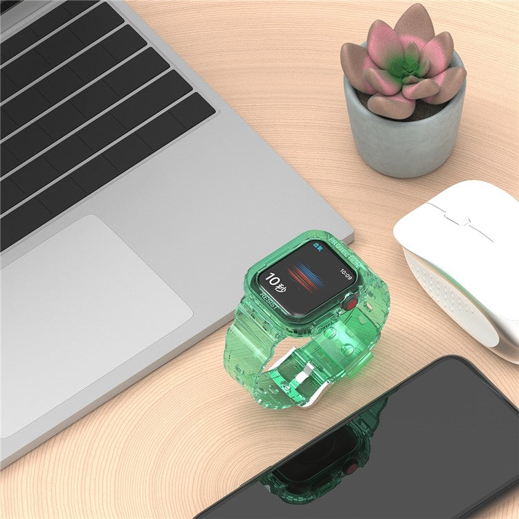 For Apple Watch Series 8 7 45mm / 6 5 4 SE SE (2022) 44mm / 3 2 1 42mm Smart Watch Band TPU Wrist Strap Replacement with Protective Watch Case - Transparent Green