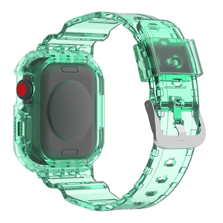 For Apple Watch Series 10 42mm / 9 8 7 41mm / 6 5 4 SE SE (2022) SE (2023) 40mm / 3 2 1 38mm TPU Watch Strap Adjustable Wrist Band with Anti-Scratch Watch Case - Transparent Green