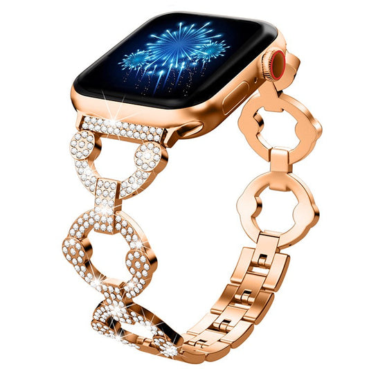 For Apple Watch Series 10 42mm / 9 8 7 41mm / 6 5 4 SE SE (2022) SE (2023) 40mm / 3 2 1 38mm Metal Watch Band Rhinestone Decorated Watch Strap - Rose Gold