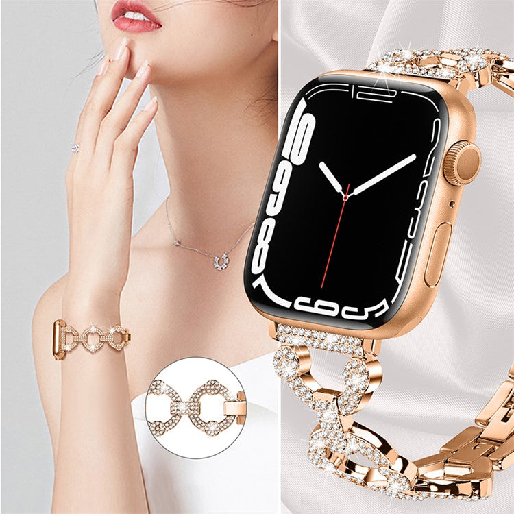 For Apple Watch Series 10 42mm / 9 8 7 41mm / 6 5 4 SE SE (2022) SE (2023) 40mm / 3 2 1 38mm Metal Watch Band Rhinestone Decorated Watch Strap - Rose Gold
