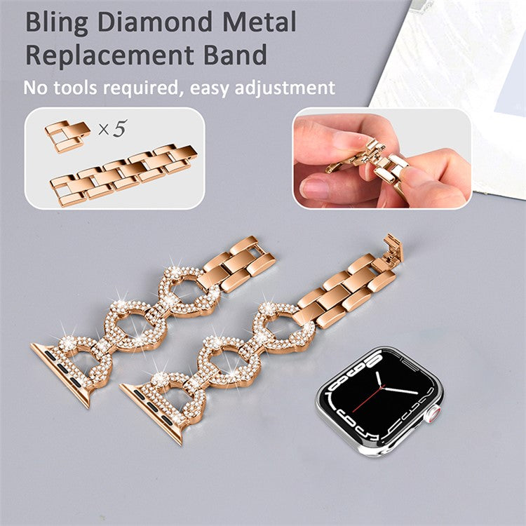 For Apple Watch Series 10 42mm / 9 8 7 41mm / 6 5 4 SE SE (2022) SE (2023) 40mm / 3 2 1 38mm Metal Watch Band Rhinestone Decorated Watch Strap - Rose Gold