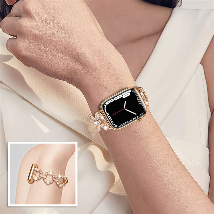 For Apple Watch Series 10 42mm / 9 8 7 41mm / 6 5 4 SE SE (2022) SE (2023) 40mm / 3 2 1 38mm Metal Watch Band Rhinestone Decorated Watch Strap - Rose Gold