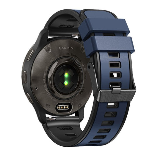 For Samsung Galaxy Watch3 41mm / Gear Sport / Garmin Vivomove 3 Silicone Watch Band 20mm Dual Color Sport Strap Replacement  - Dark Blue / Black