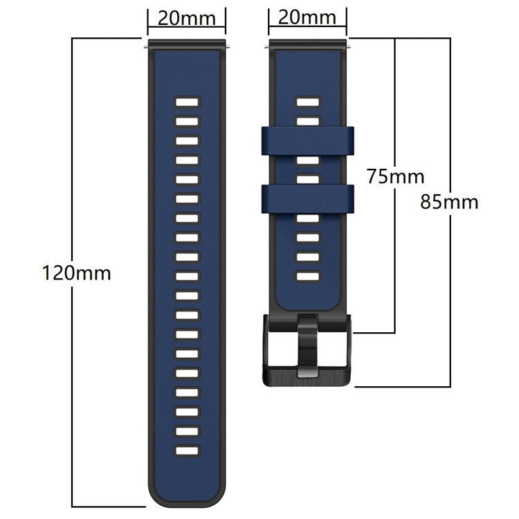 For Samsung Galaxy Watch3 41mm / Gear Sport / Garmin Vivomove 3 Silicone Watch Band 20mm Dual Color Sport Strap Replacement  - Dark Blue / Black