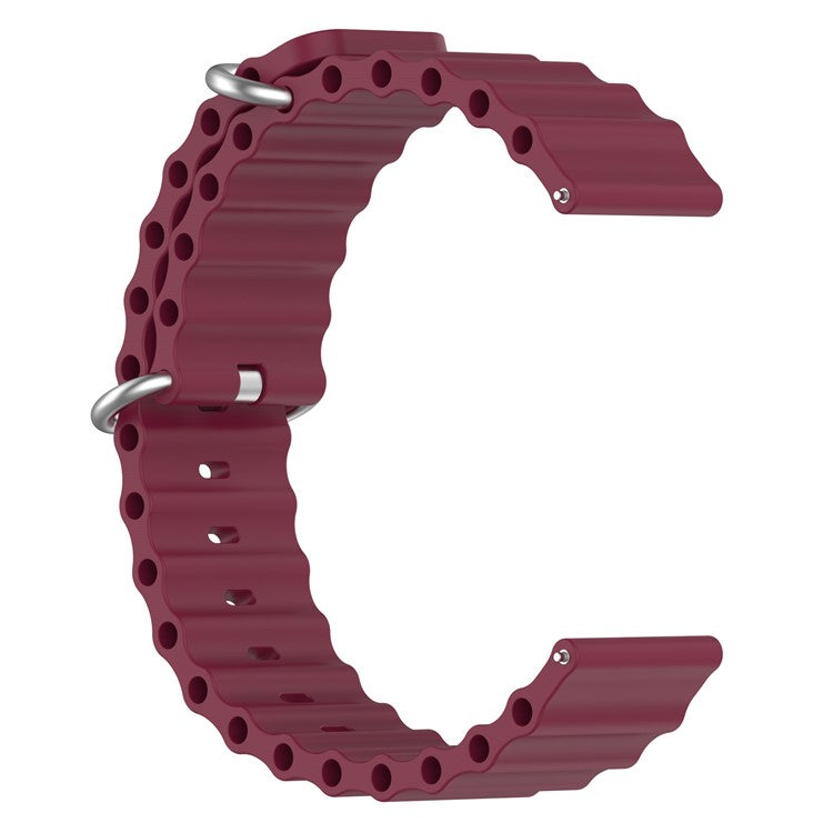 For Samsung Galaxy Watch3 45mm / Galaxy Watch 46mm Universal 22mm Silicone Watch Strap Solid Color Wave Design Adjustable Wrist Band - Wine Red