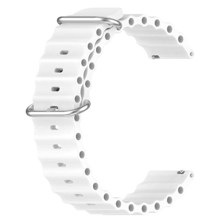 For Samsung Galaxy Watch3 41mm / Gear Sport Universal 20mm Wave Design Silicone Replacement Strap Solid Color Wrist Band - White