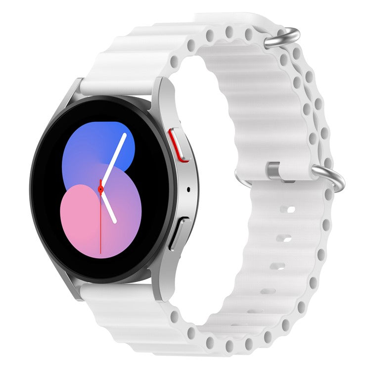 For Samsung Galaxy Watch3 41mm / Gear Sport Universal 20mm Wave Design Silicone Replacement Strap Solid Color Wrist Band - White