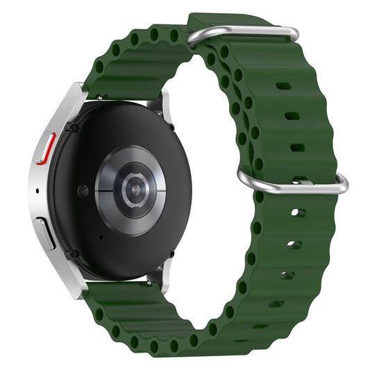 For Samsung Galaxy Watch3 41mm / Gear Sport Universal 20mm Wave Design Silicone Replacement Strap Solid Color Wrist Band - Army Green