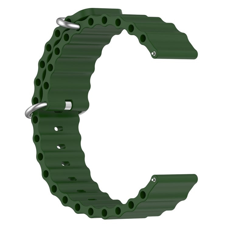 For Samsung Galaxy Watch3 41mm / Gear Sport Universal 20mm Wave Design Silicone Replacement Strap Solid Color Wrist Band - Army Green
