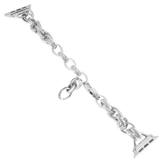 For Apple Watch Series 10 46mm / Ultra 2 Ultra 49mm /  Series 9 8 7 45mm / 6 5 4 SE (2023) SE (2022) SE 44mm / 3 2 1 42mm Cowboy Chain Metal Wave Wallet Band Hollow Out Bracelet Strap - Silver