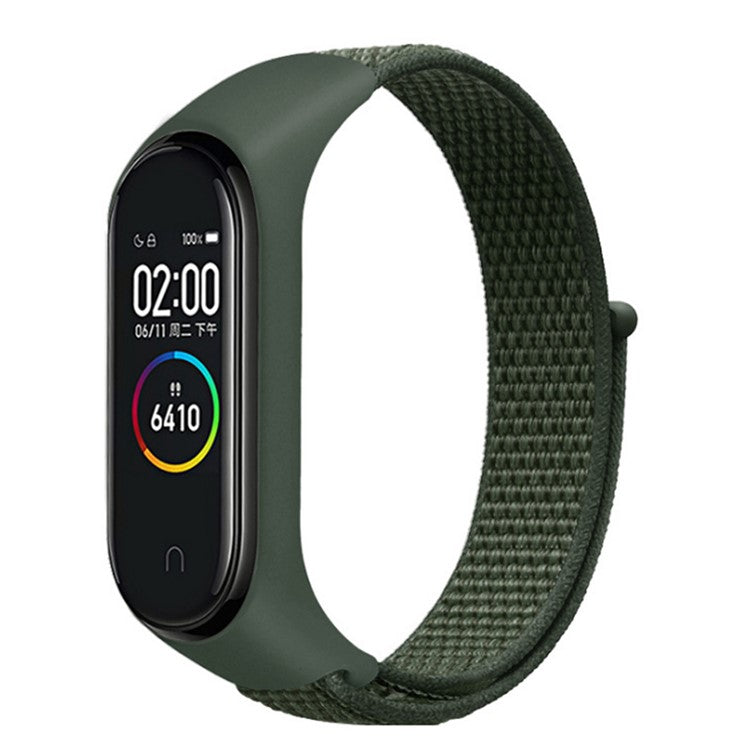 For Xiaomi Mi Band 3 / 4 / 5 / 6 / 7 Nylon Watch Band Adjustable Sport Loop Strap Wristband Replacement - Army Green