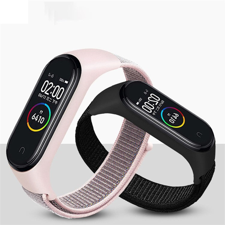 For Xiaomi Mi Band 3 / 4 / 5 / 6 / 7 Nylon Watch Band Adjustable Sport Loop Strap Wristband Replacement - All Black