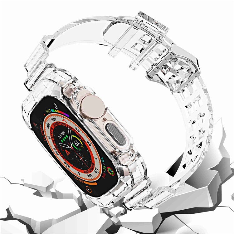 For Apple Watch Ultra 49mm Two Row Holes TPU Smart Watch Band Replacement Wrist Strap Integrated with Watch Case - Transparent Green