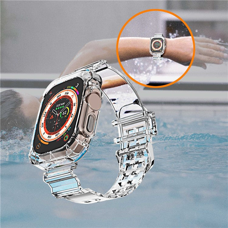 For Apple Watch Ultra 49mm Two Row Holes TPU Smart Watch Band Replacement Wrist Strap Integrated with Watch Case - Transparent Green