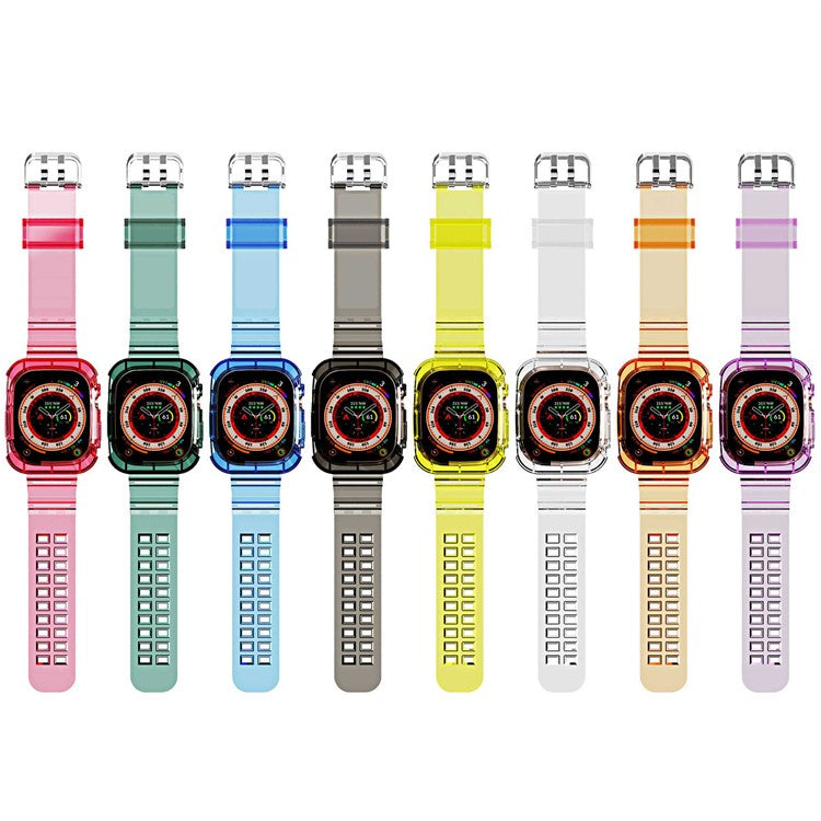 For Apple Watch Ultra 49mm Two Row Holes TPU Smart Watch Band Replacement Wrist Strap Integrated with Watch Case - Transparent Green