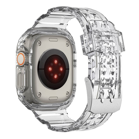 For Apple Watch Ultra 49mm Soft TPU Sport Watch Bands Wrist Strap with Rugged Protective Case - Transparent