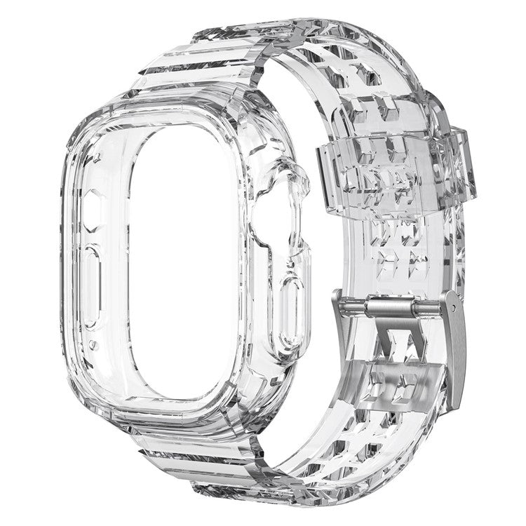 For Apple Watch Ultra 49mm Soft TPU Sport Watch Bands Wrist Strap with Rugged Protective Case - Transparent