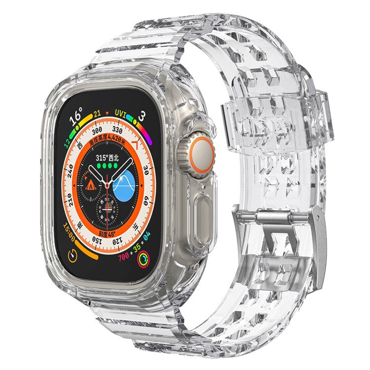 For Apple Watch Ultra 49mm Soft TPU Sport Watch Bands Wrist Strap with Rugged Protective Case - Transparent