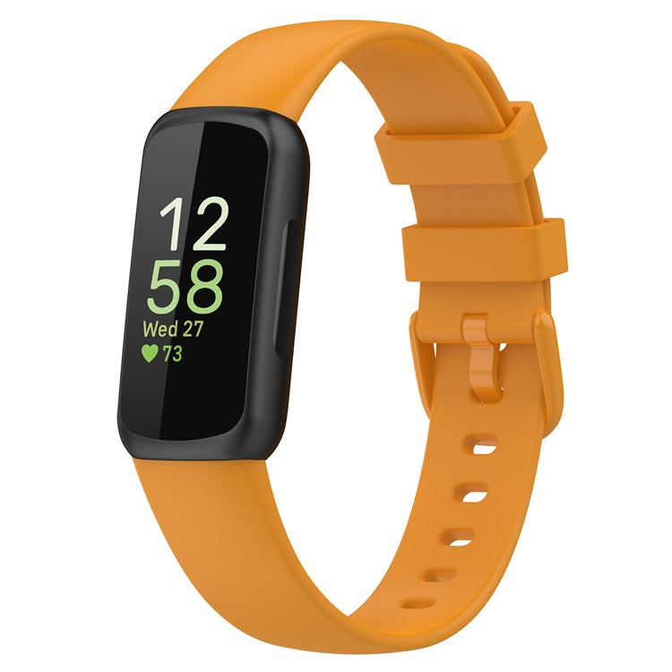 For Fitbit Inspire 3 Solid Color Silicone Watch Band Adjustable Pin Buckle Wrist Strap Replacement, Size: L - Yellow
