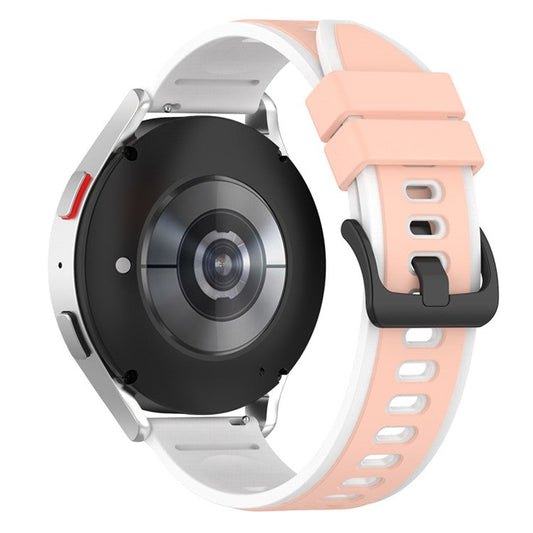 For Samsung Galaxy Watch6 40mm 44mm / Watch6 Classic 43mm 47mm / Watch 5 40mm 44mm / 5 Pro 45mm / Watch4 40mm 44mm Silicone Watch Band Dual-Color Quick Release Strap - Official Pink  /  White