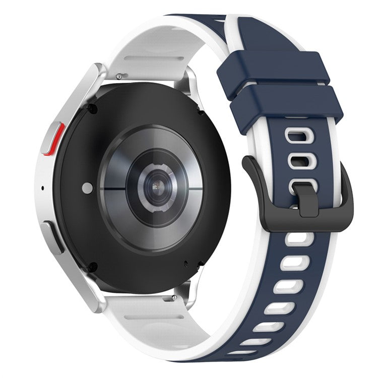 For Samsung Galaxy Watch6 40mm 44mm / Watch6 Classic 43mm 47mm / Watch 5 40mm 44mm / 5 Pro 45mm / Watch4 40mm 44mm Silicone Watch Band Dual-Color Quick Release Strap - Midnight Blue  /  White