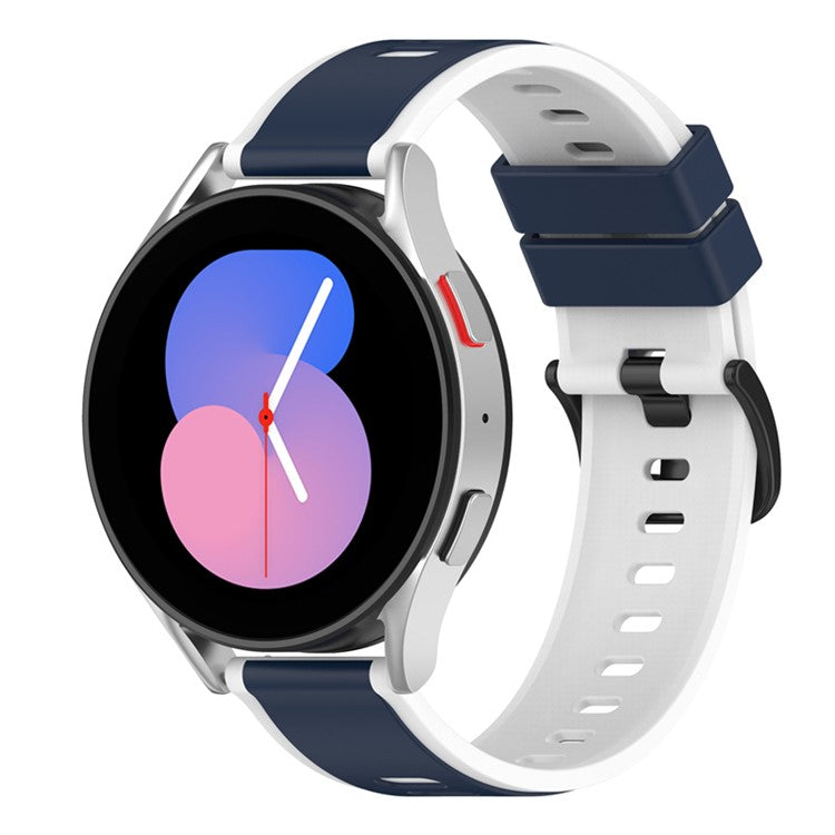 For Samsung Galaxy Watch6 40mm 44mm / Watch6 Classic 43mm 47mm / Watch 5 40mm 44mm / 5 Pro 45mm / Watch4 40mm 44mm Silicone Watch Band Dual-Color Quick Release Strap - Midnight Blue  /  White