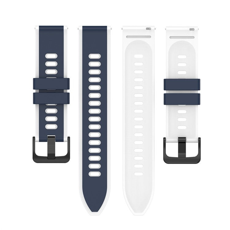 For Samsung Galaxy Watch6 40mm 44mm / Watch6 Classic 43mm 47mm / Watch 5 40mm 44mm / 5 Pro 45mm / Watch4 40mm 44mm Silicone Watch Band Dual-Color Quick Release Strap - Midnight Blue  /  White