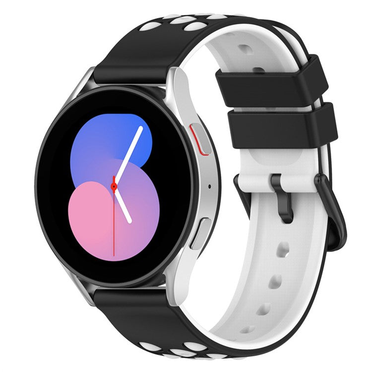 For Samsung, Huawei, Huami, Polar Universal Watch Band Silicone 20mm Watch Strap with Multi Round Holes - Black / White