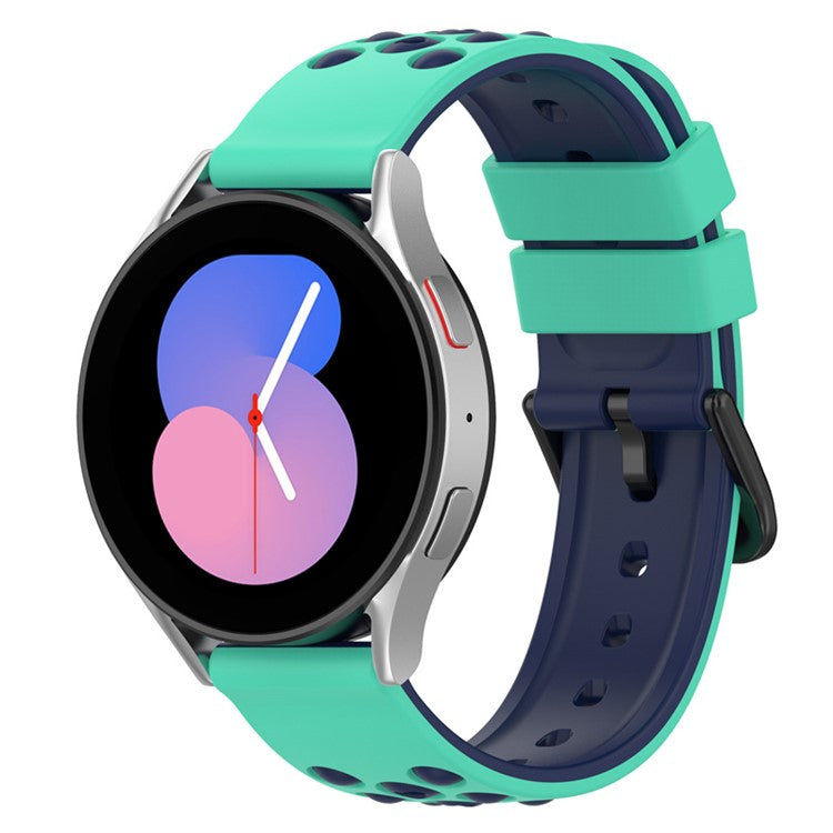 For Samsung, Huawei, Huami, Polar Universal Watch Band Silicone 20mm Watch Strap with Multi Round Holes - Green / Midnight Blue