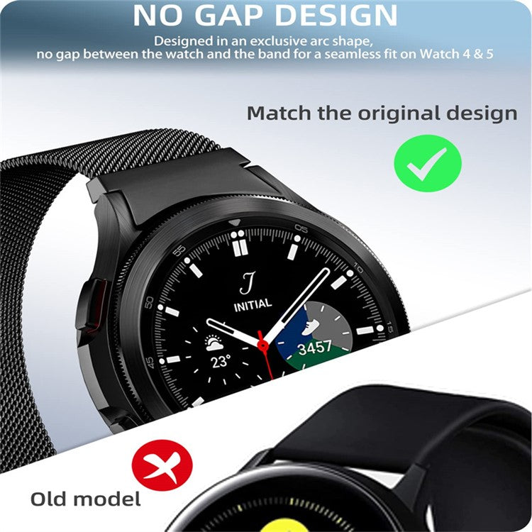 For Samsung Galaxy Watch 5 Pro 45mm Metal Magnetic Watch Band Mesh Woven Strap Replacement with Transparent TPU Watch Case - Black
