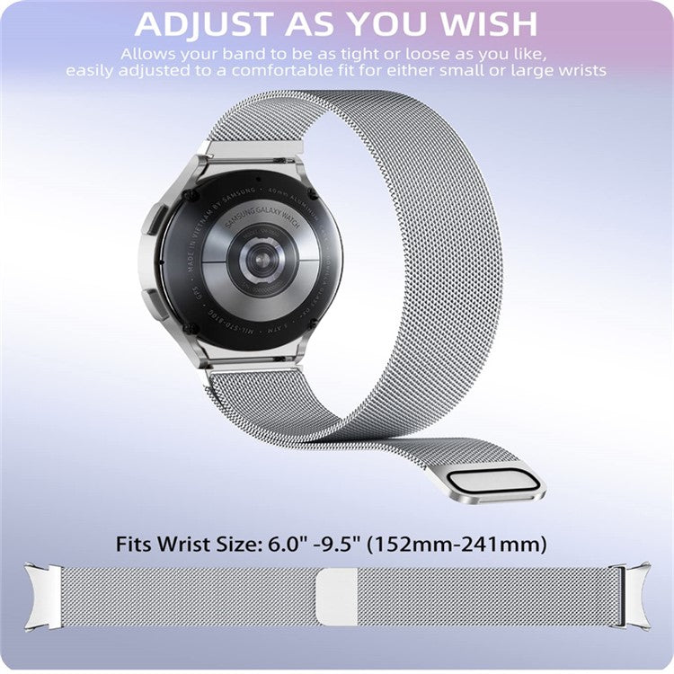For Samsung Galaxy Watch 5 40mm Stainless Steel Metal Band Adjustable Magnetic Mesh Watch Strap with Transparent TPU Watch Case - Silver