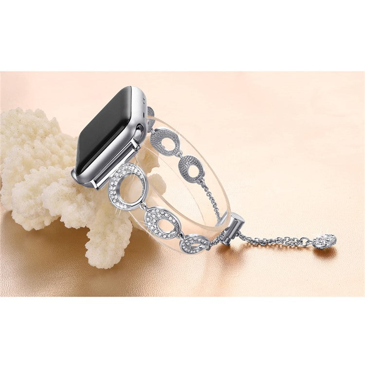 For Apple Watch Series 10 42mm / 9 8 7 41mm / 6 5 4 SE SE (2022) SE (2023) 40mm / 3 2 1 38mm Rhinestone Decor Bling Bracelet Stainless Steel Wristband Strap - Silver