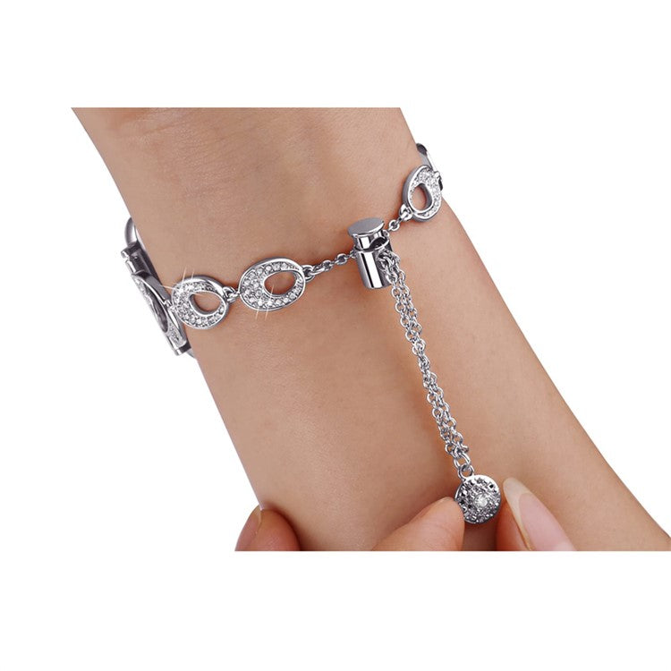 For Apple Watch Series 10 42mm / 9 8 7 41mm / 6 5 4 SE SE (2022) SE (2023) 40mm / 3 2 1 38mm Rhinestone Decor Bling Bracelet Stainless Steel Wristband Strap - Silver
