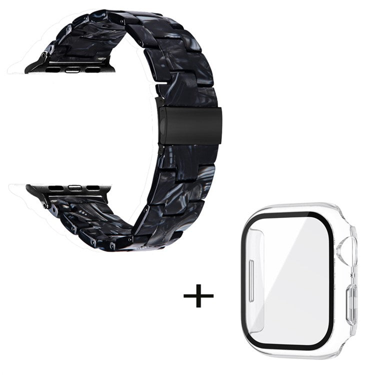 For Apple Watch Series 6 / 5 / 4 / SE / SE (2022) 44mm 3 Beads Resin Watch Strap Replacement Wrist Band with Transparent Watch Case - Black Mix