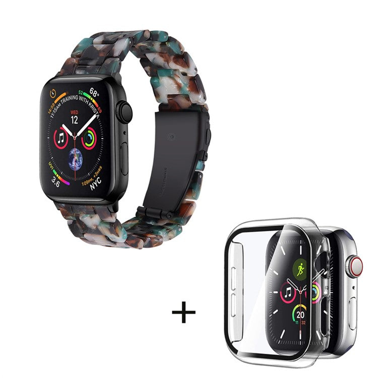 For Apple Watch Series 6 / 5 / 4 / SE / SE (2022) 44mm 3 Beads Resin Watch Strap Replacement Wrist Band with Transparent Watch Case - Blue Mix