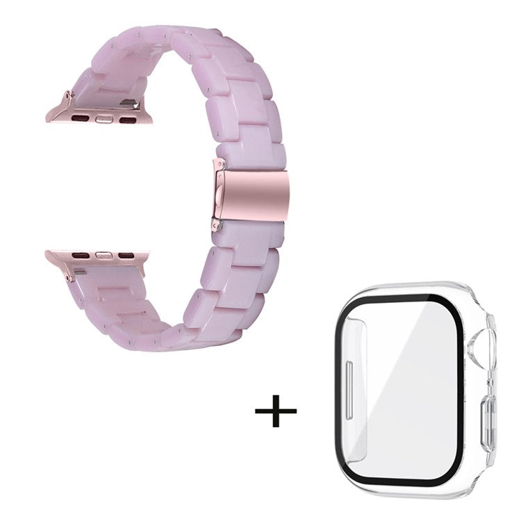 For Apple Watch Series 6 / 5 / 4 / SE / SE (2022) 44mm Replacement Watch Band 3 Beads Resin Wrist Strap with Transparent Watch Case - Light Purple