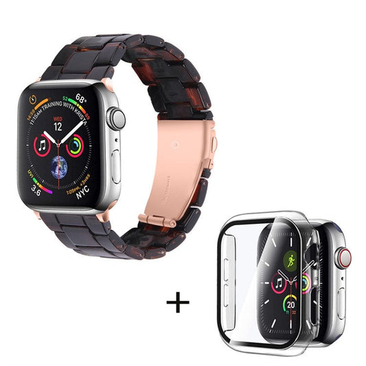 For Apple Watch Series 6 / 5 / 4 / SE / SE (2022) 44mm Replacement Watch Band 3 Beads Resin Wrist Strap with Transparent Watch Case - Dark Coffee