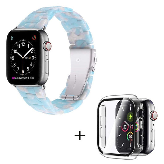 For Apple Watch Series 6 / 5 / 4 / SE / SE (2022) 44mm Replacement Watch Band 3 Beads Resin Wrist Strap with Transparent Watch Case - Sky Blue