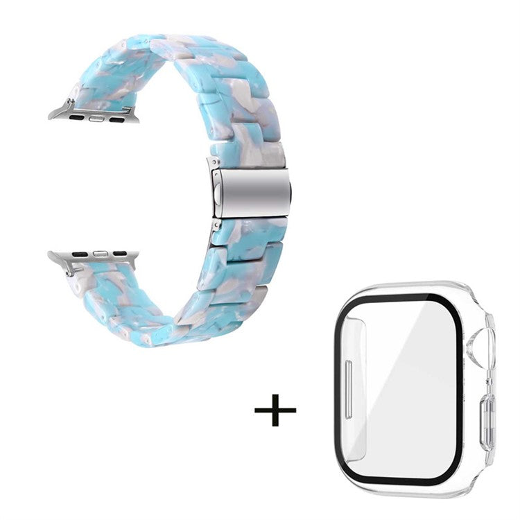 For Apple Watch Series 6 / 5 / 4 / SE / SE (2022) 44mm Replacement Watch Band 3 Beads Resin Wrist Strap with Transparent Watch Case - Sky Blue