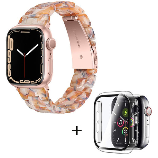 For Apple Watch Series 3 / 2 / 1 42mm Watch Band 3 Beads Resin Stainless Steel Folding Clasp Wrist Strap with Transparent Watch Case - Yellow Mix