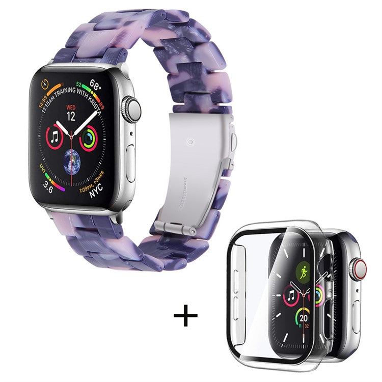 For Apple Watch Series 6 / 5 / 4 / SE / SE (2022) 40mm Watch Band 3 Beads Resin Replacement Wrist Strap with Transparent Watch Case - Black / Pink