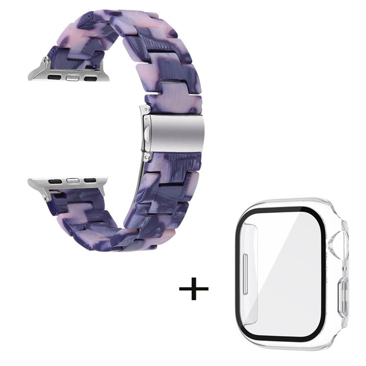 For Apple Watch Series 6 / 5 / 4 / SE / SE (2022) 40mm Watch Band 3 Beads Resin Replacement Wrist Strap with Transparent Watch Case - Black / Pink