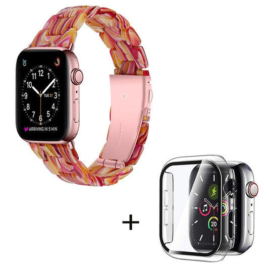 For Apple Watch Series 6 / 5 / 4 / SE / SE (2022) 40mm 3 Beads Resin Watch Band Strap Replacement with Transparent Watch Case - Red Mix