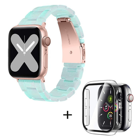 For Apple Watch Series 6 / 5 / 4 / SE / SE (2022) 40mm 3 Beads Resin Watch Band Strap Replacement with Transparent Watch Case - Bright Green