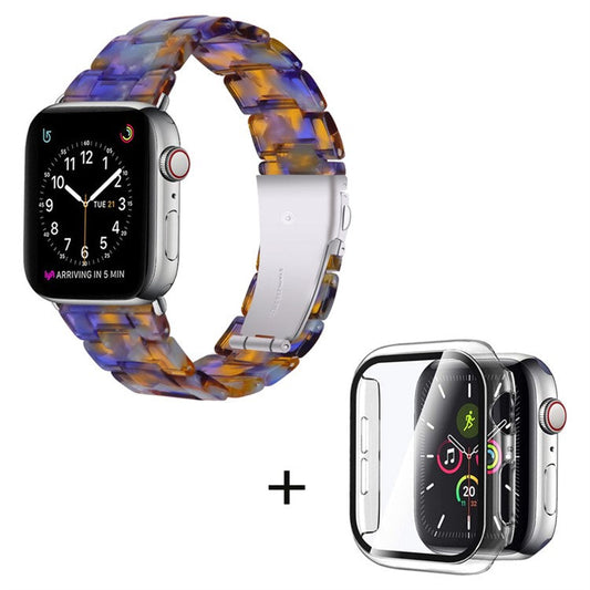 For Apple Watch Series 6 / 5 / 4 / SE / SE (2022) 40mm 3 Beads Resin Watch Band Strap Replacement with Transparent Watch Case - Ocean Blue