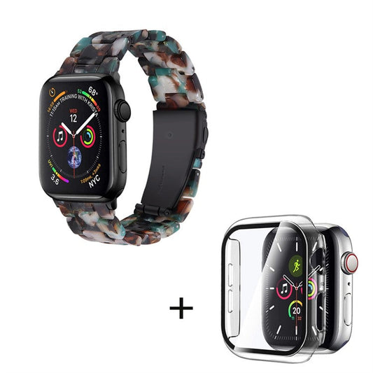 For Apple Watch Series 6 / 5 / 4 / SE / SE (2022) 40mm 3 Beads Resin Watch Band Strap Replacement with Transparent Watch Case - Blue Mix