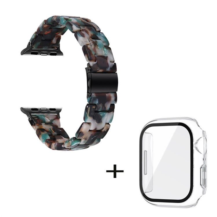 For Apple Watch Series 6 / 5 / 4 / SE / SE (2022) 40mm 3 Beads Resin Watch Band Strap Replacement with Transparent Watch Case - Blue Mix