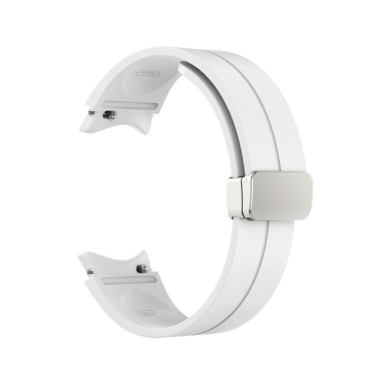 For Samsung Galaxy Watch7 / Watch FE / Watch6 / Watch 5 / Watch4 40mm 44mm Silicone Watch Strap Wrist Band with Silver Buckle - White