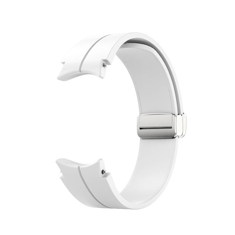 For Samsung Galaxy Watch7 / Watch FE / Watch6 / Watch 5 / Watch4 40mm 44mm Silicone Watch Strap Wrist Band with Silver Buckle - White