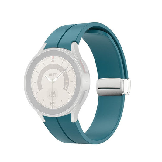For Samsung Galaxy Watch7 / Watch FE / Watch6 / Watch 5 / Watch4 40mm 44mm Silicone Watch Strap Wrist Band with Silver Buckle - Dark Blue